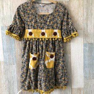 Tutu & Lulu Playful Dress Toddler 2  3 Tasseled Art to Wear Yellow & Gray